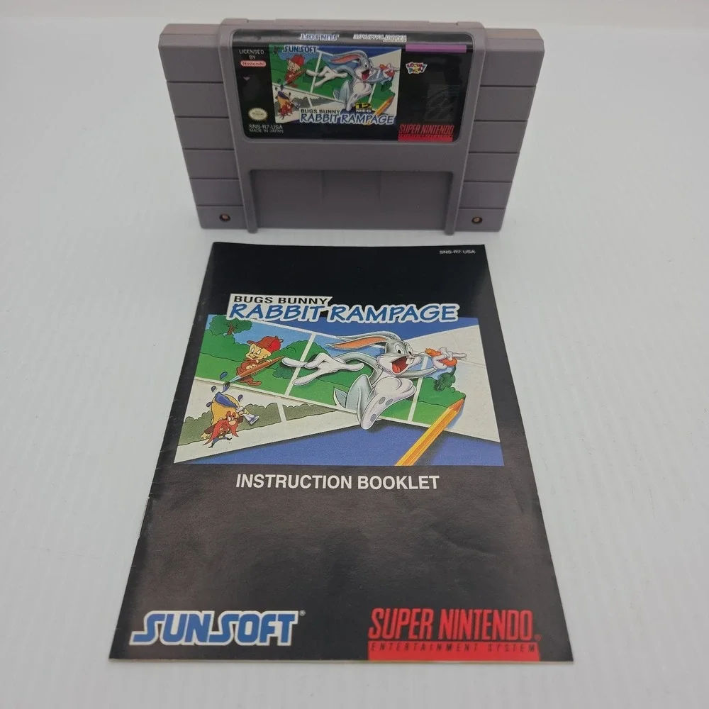 Bugs Bunny Rabbit Rampage Super Nintendo SNES Game Cartridge with Manual